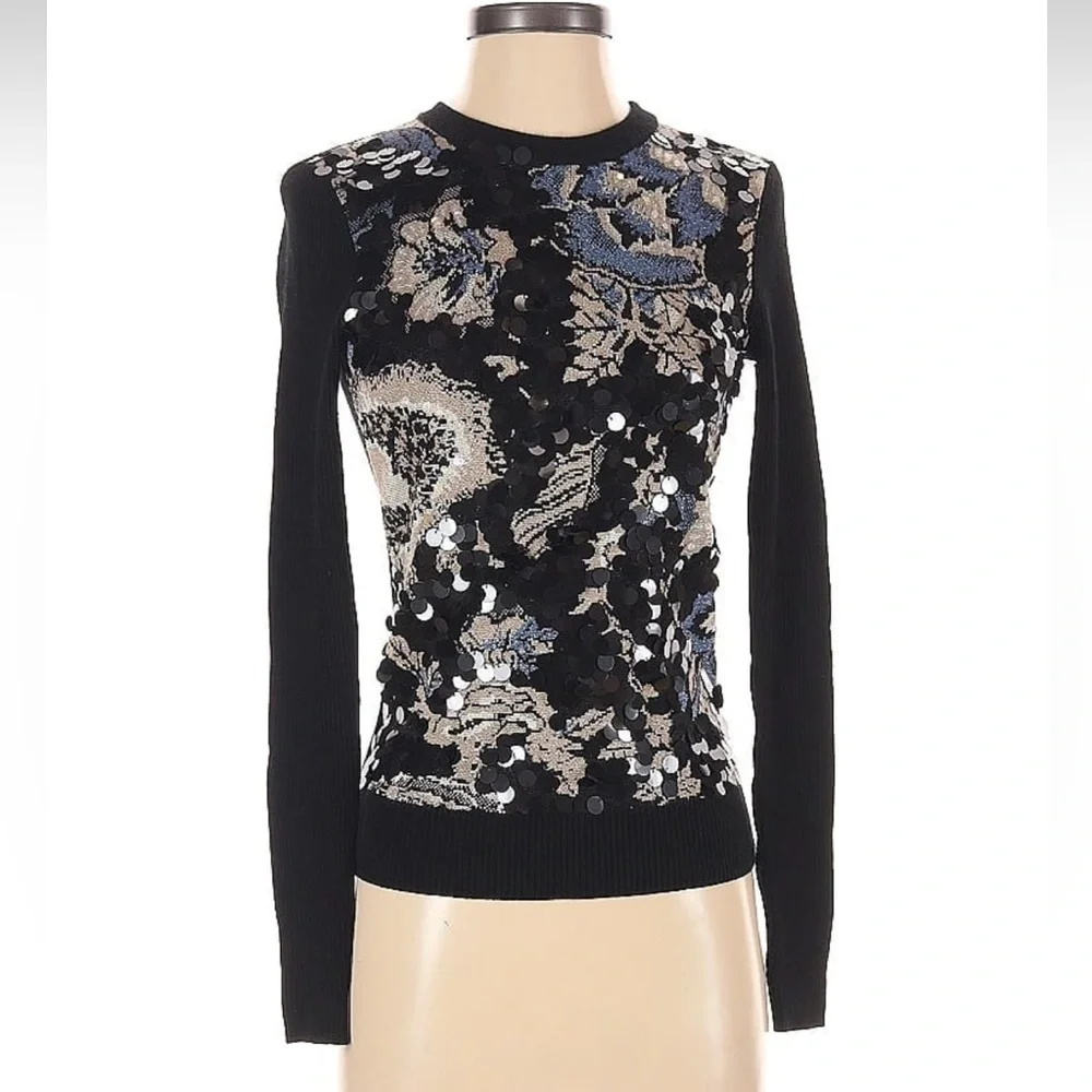 Tory Burch Agnes sequin merino wool black sweater xxs NWT